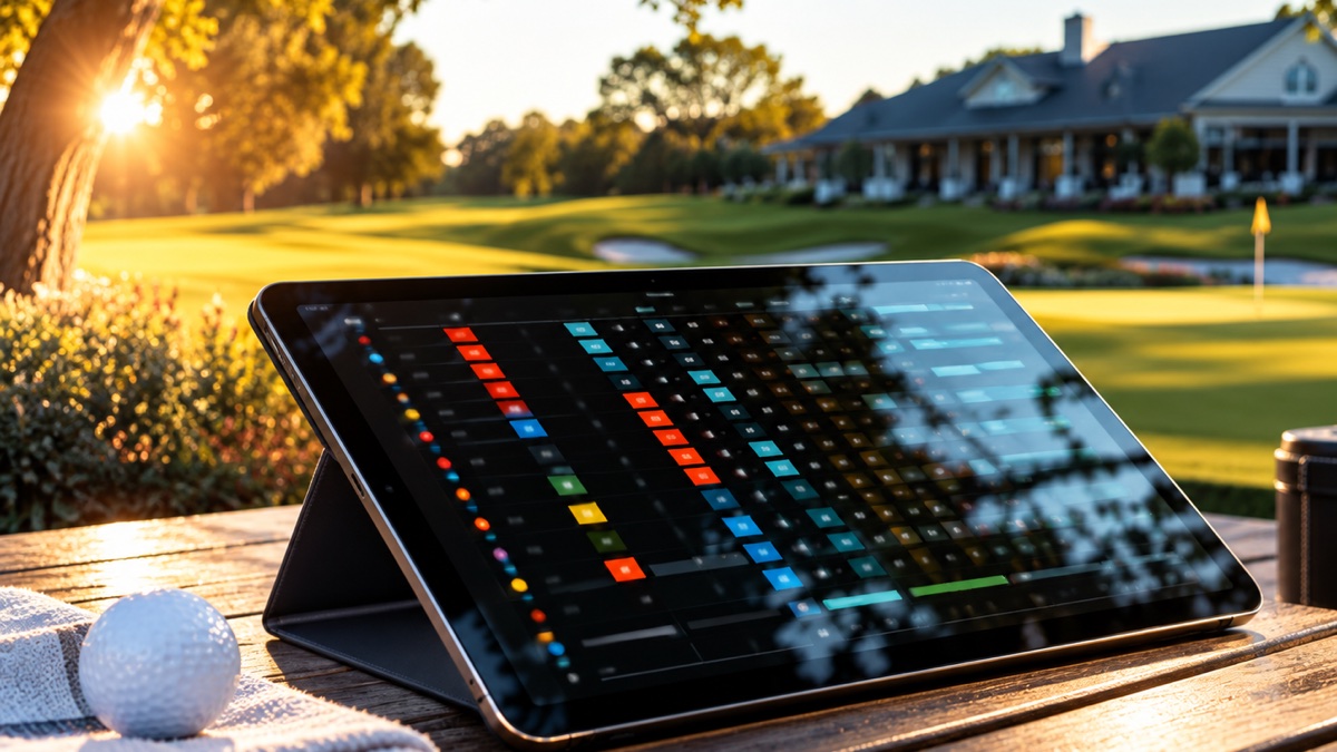 Tablet mit einer digitalen Turnierauswertung am Golfplatz